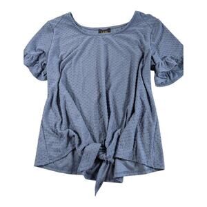 Anthropologie W5 Womens Medium Blue Dotted Short Sleeve Tie Front Knit Flutter​​